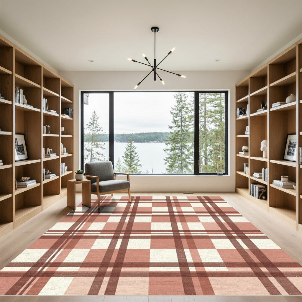 Muted Rose Plaid Grid Rug