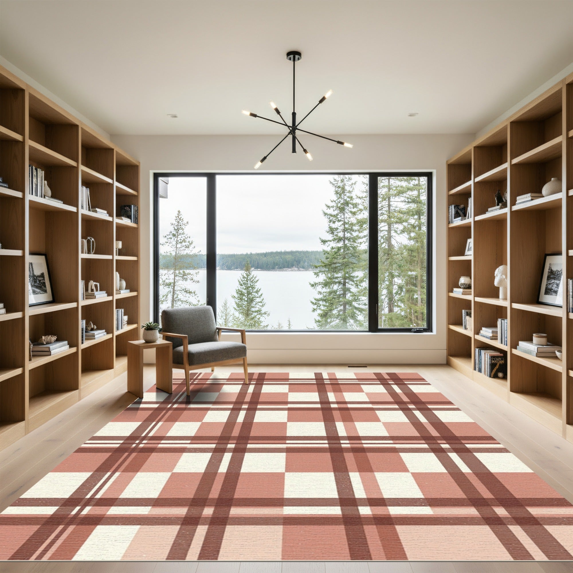 Muted Rose Plaid Grid Rug