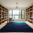 Oceanic Deep Blue Wavy Layers Rug