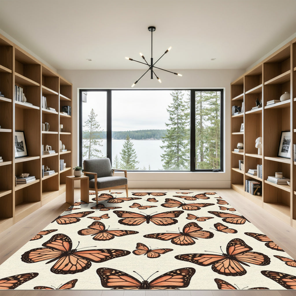 Whimsical Orange Butterfly Garden Rug