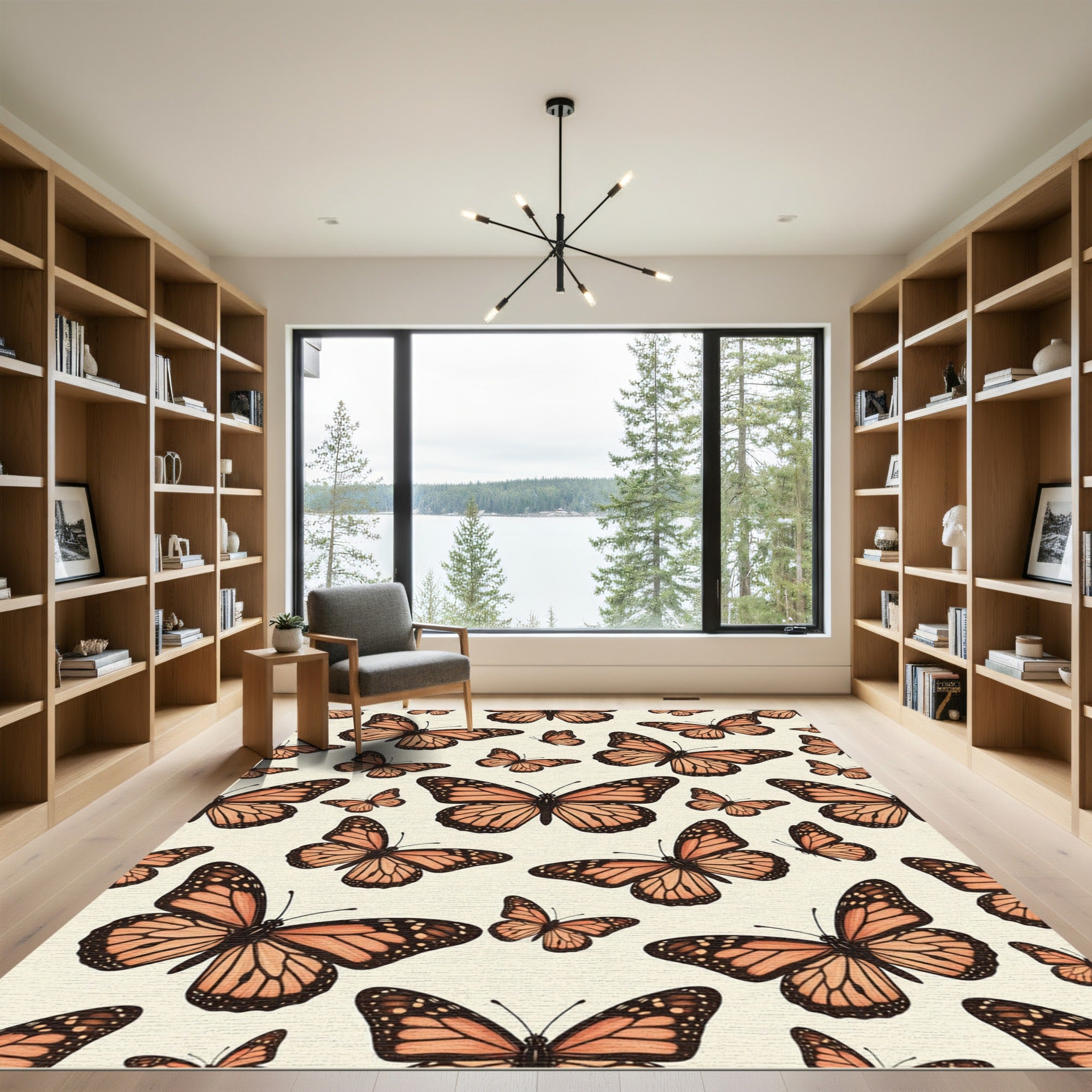 Whimsical Orange Butterfly Garden Rug