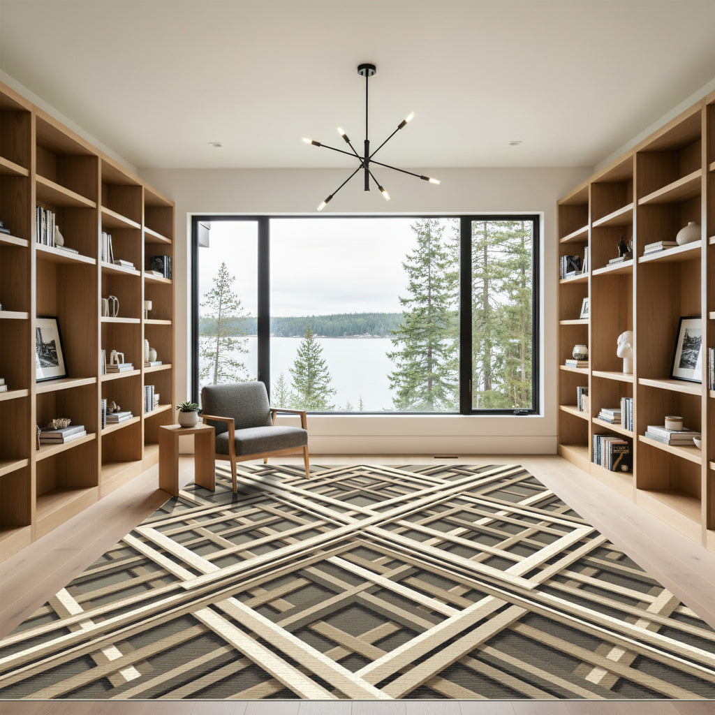 Sophisticated Neutral Lattice Geometric Rug