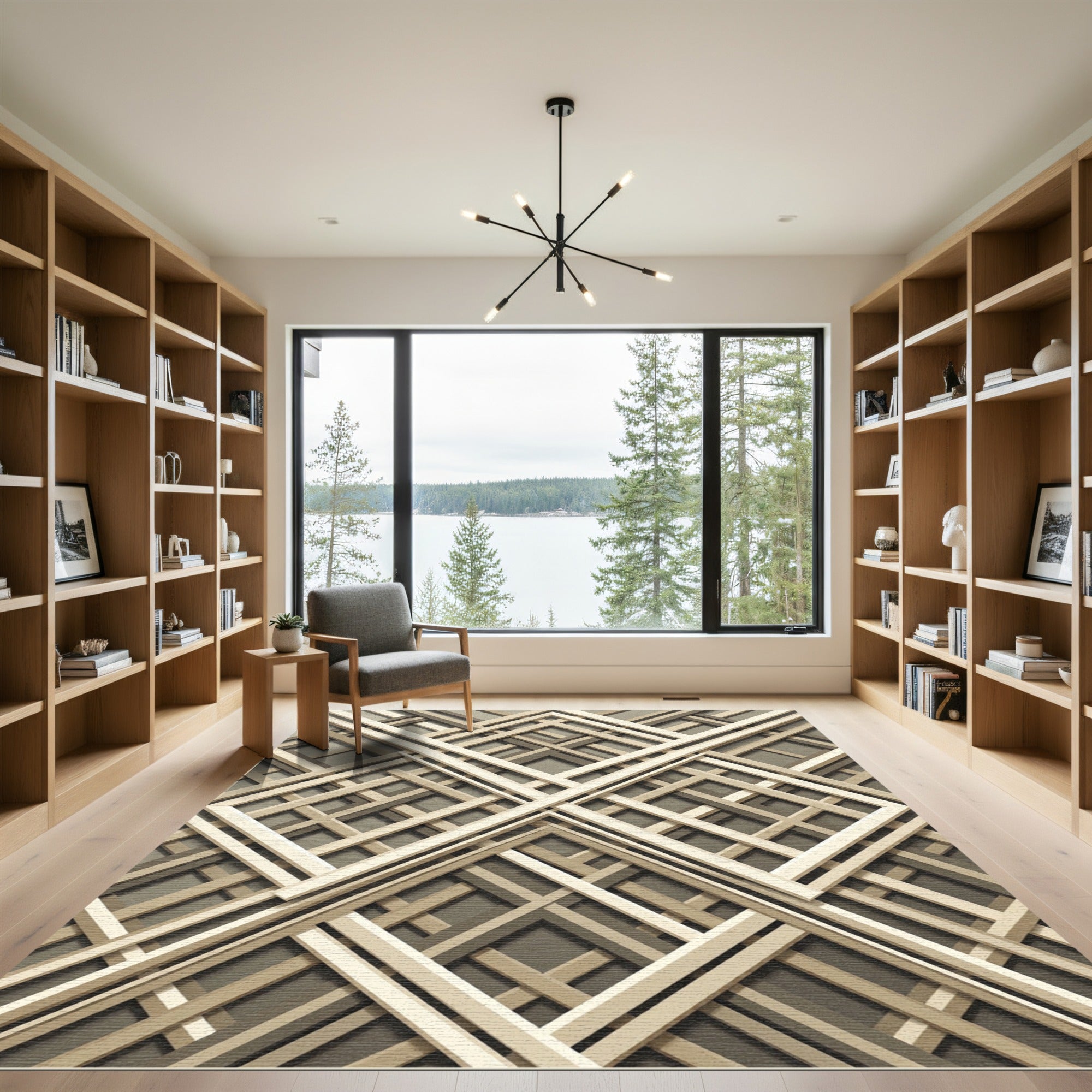 Sophisticated Neutral Lattice Geometric Rug