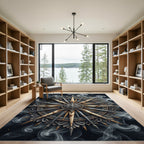 Distressed Silver Gold Compass Rose Medallion Rug