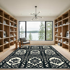 Black and Cream Floral Arch Tile Rug