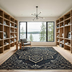 Intricate Silver Floral Slate Damask Rug
