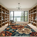 Earthy Rust and Cream Peony Bouquet Rug