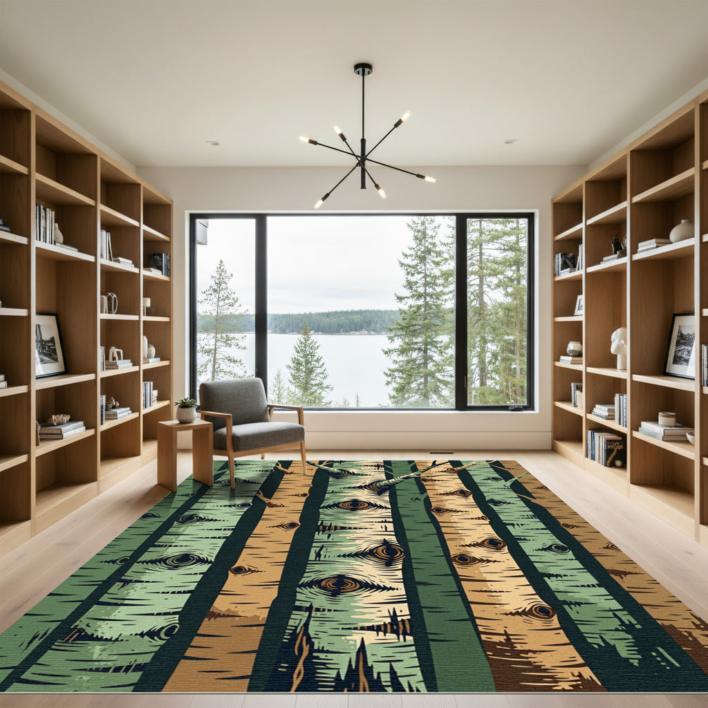 Earthy Forest Birch Tree Trunk Rug