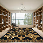 Gold Black Geometric Tribal Cross Art Rug