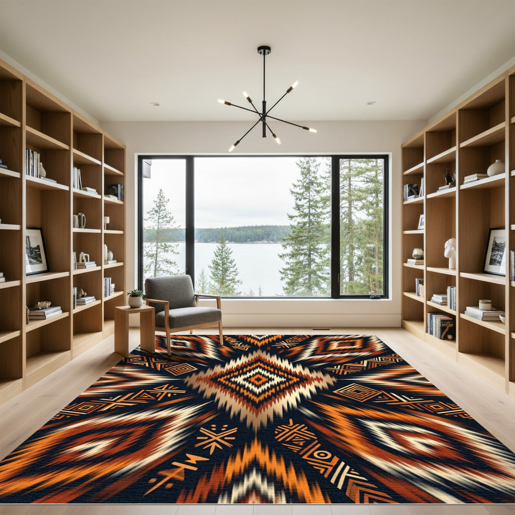 Earthy Ochre Geometric Tribal Diamond Rug