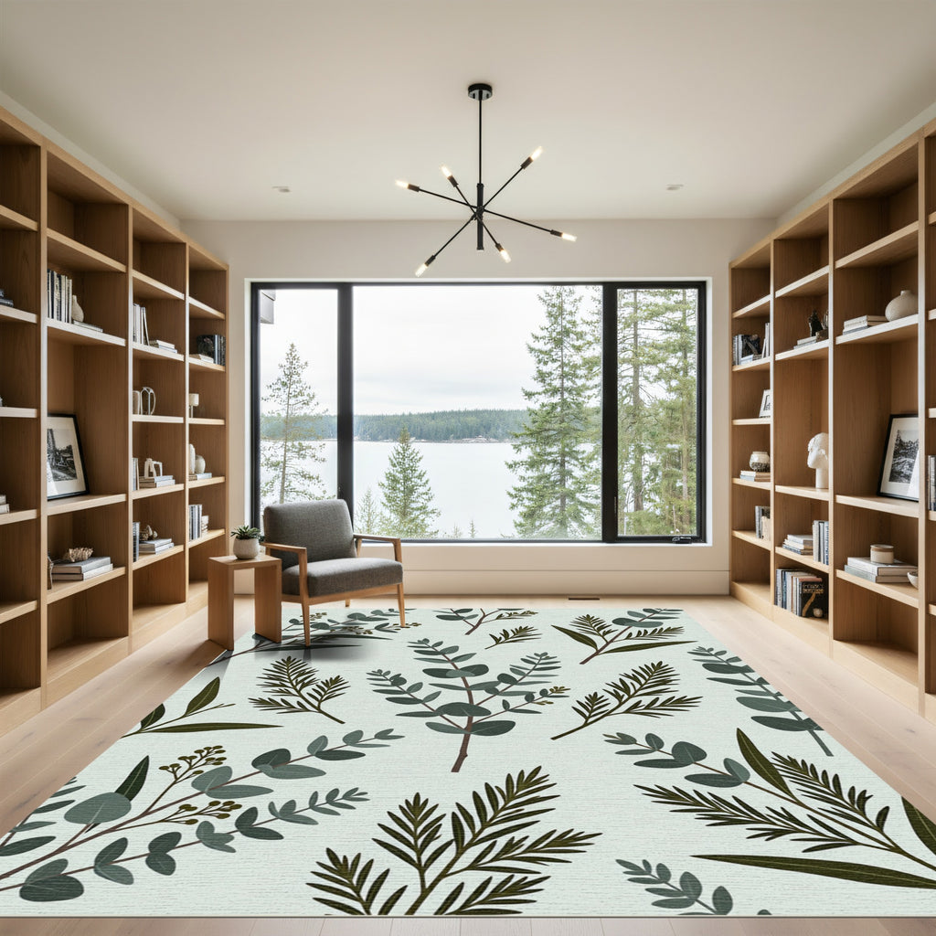 Earthy Sage Botanical Eucalyptus Foliage Rug