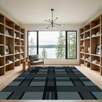 Dark Teal Plaid Stripe Composition Rug