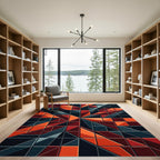 Modern Geometric Crimson Abstract Grid Rug