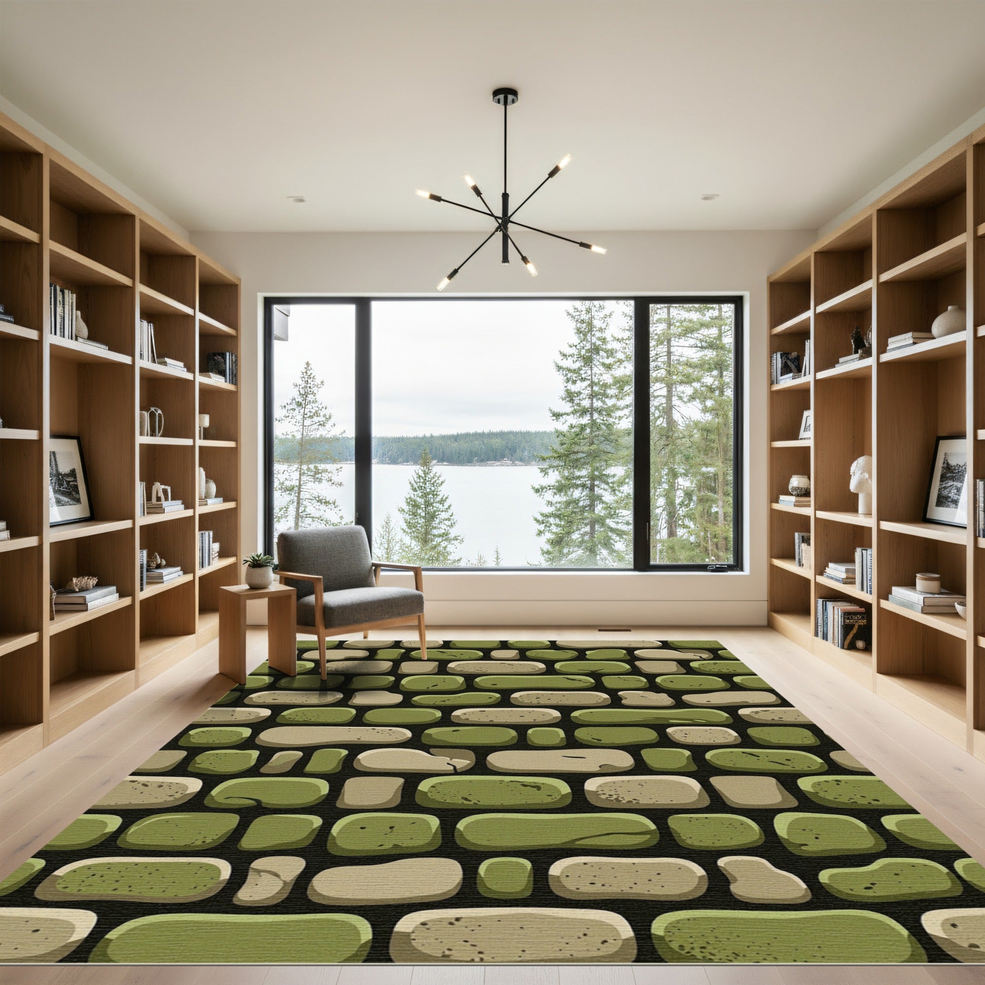 Rustic Green Gray Stone Wall Rug