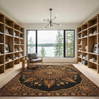 Ornate Gold Floral Mandala Frame Rug