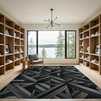 Monochrome Geometric Wood Grain Parquet Rug