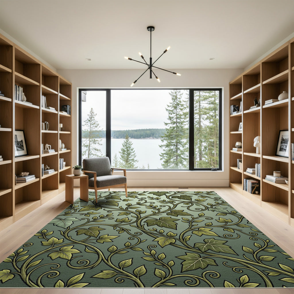 Elegant Sage Green Cascading Ivy Vines Rug