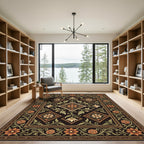 Ornate Copper Floral Diamond Botanical Rug