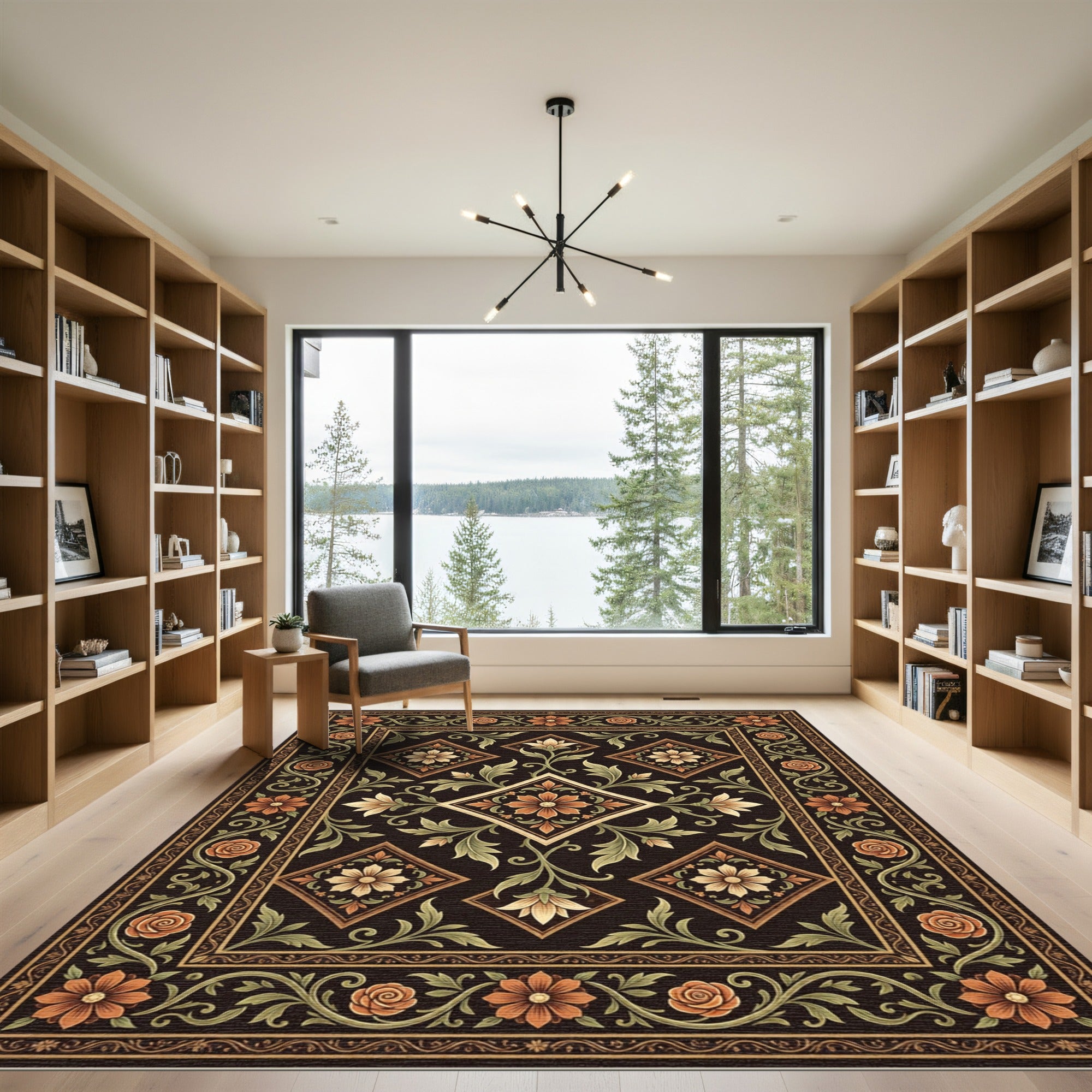 Ornate Copper Floral Diamond Botanical Rug