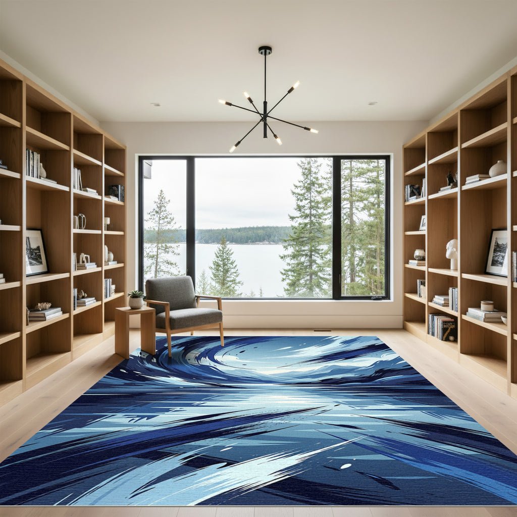 Dynamic Ocean Wave Brushstroke Rug