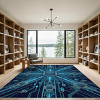 Cybernetic Blue Circuit Board Matrix Rug