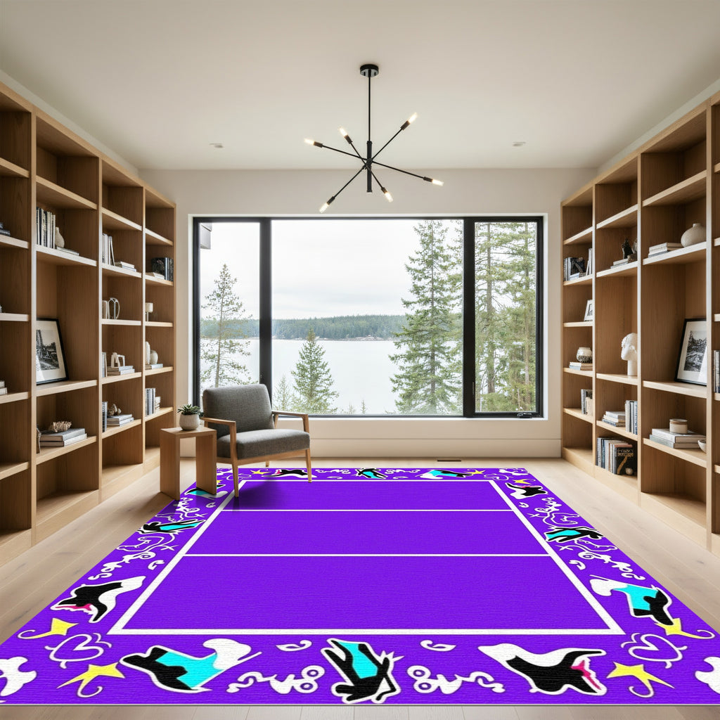 Vibrant Purple Abstract Doodle Border Rug