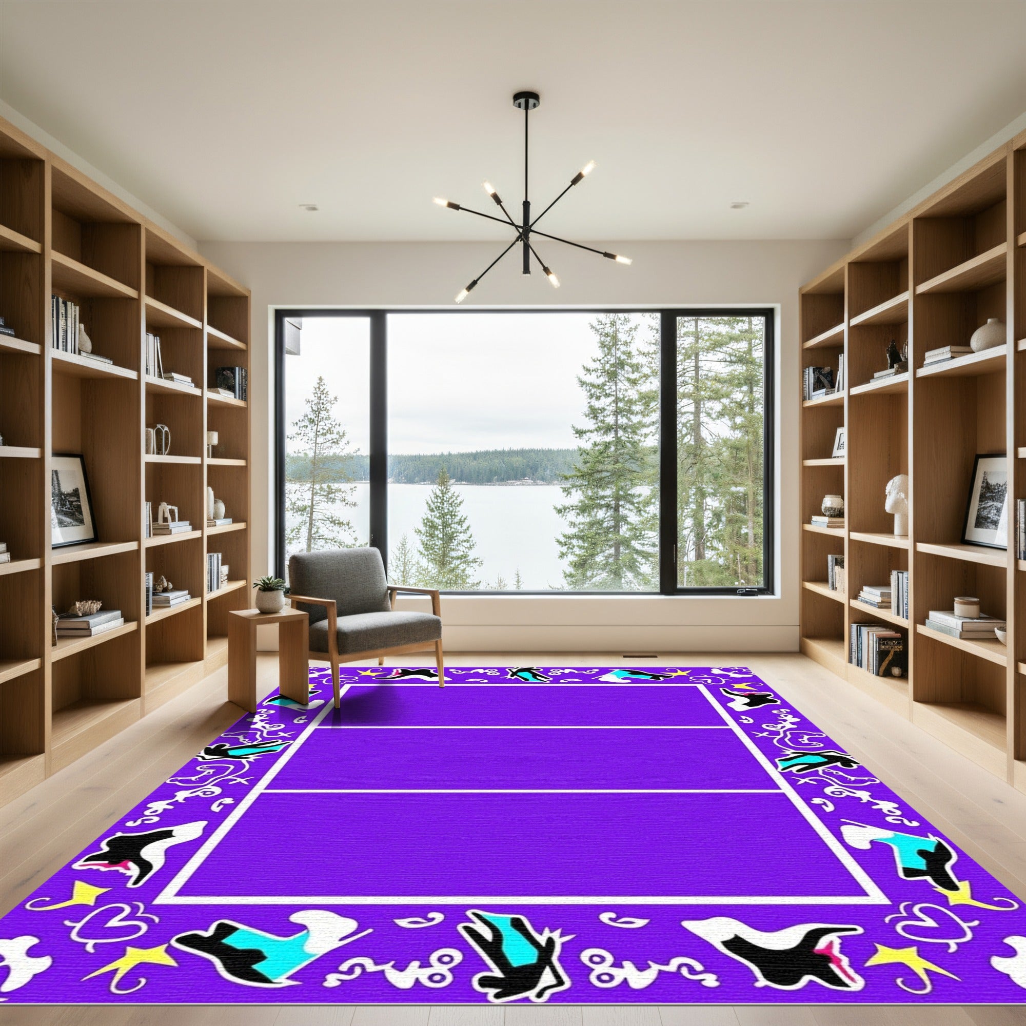 Vibrant Purple Abstract Doodle Border Rug