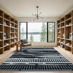 Monochrome Linear Abstract Rail Smoke Artwork Rug