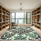 Elegant Mint Green Botanical Leaf Trellis Rug