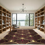 Art Deco Burgundy Gold Fan Shell Rug
