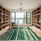 Modern Forest Green Abstract Pencil Stripe Rug