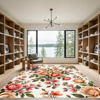 Elegant Peach Rose Floral Garden Rug