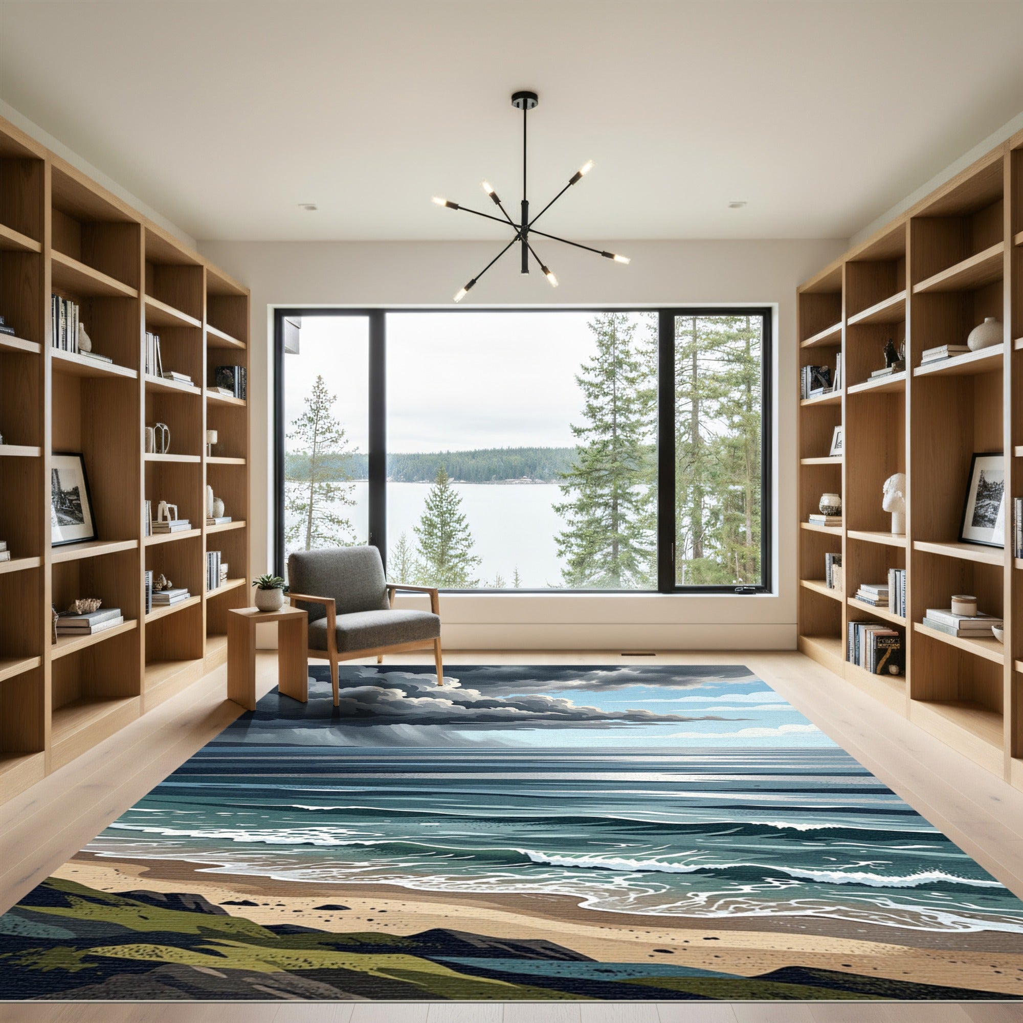 Dramatic Stormy Ocean Coastal Horizon Rug