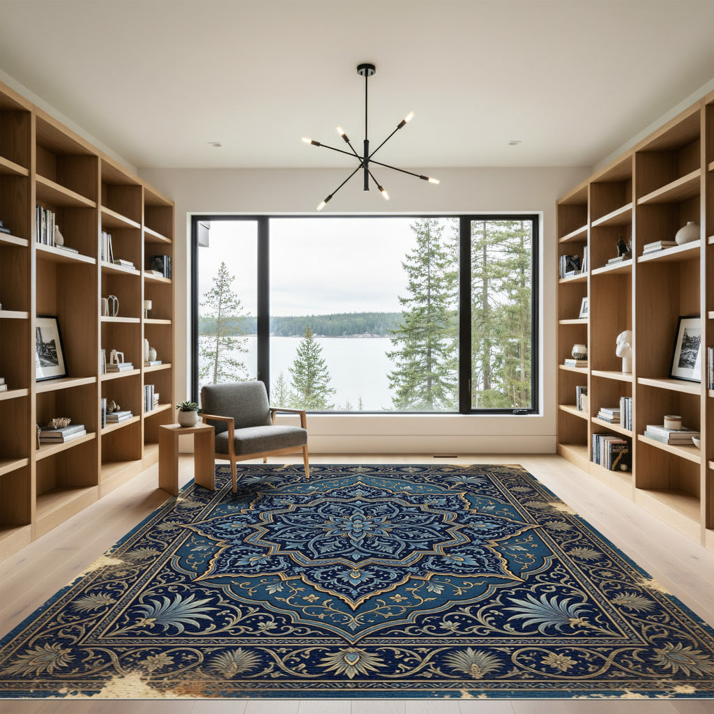 Opulent Indigo Floral Medallion Rug