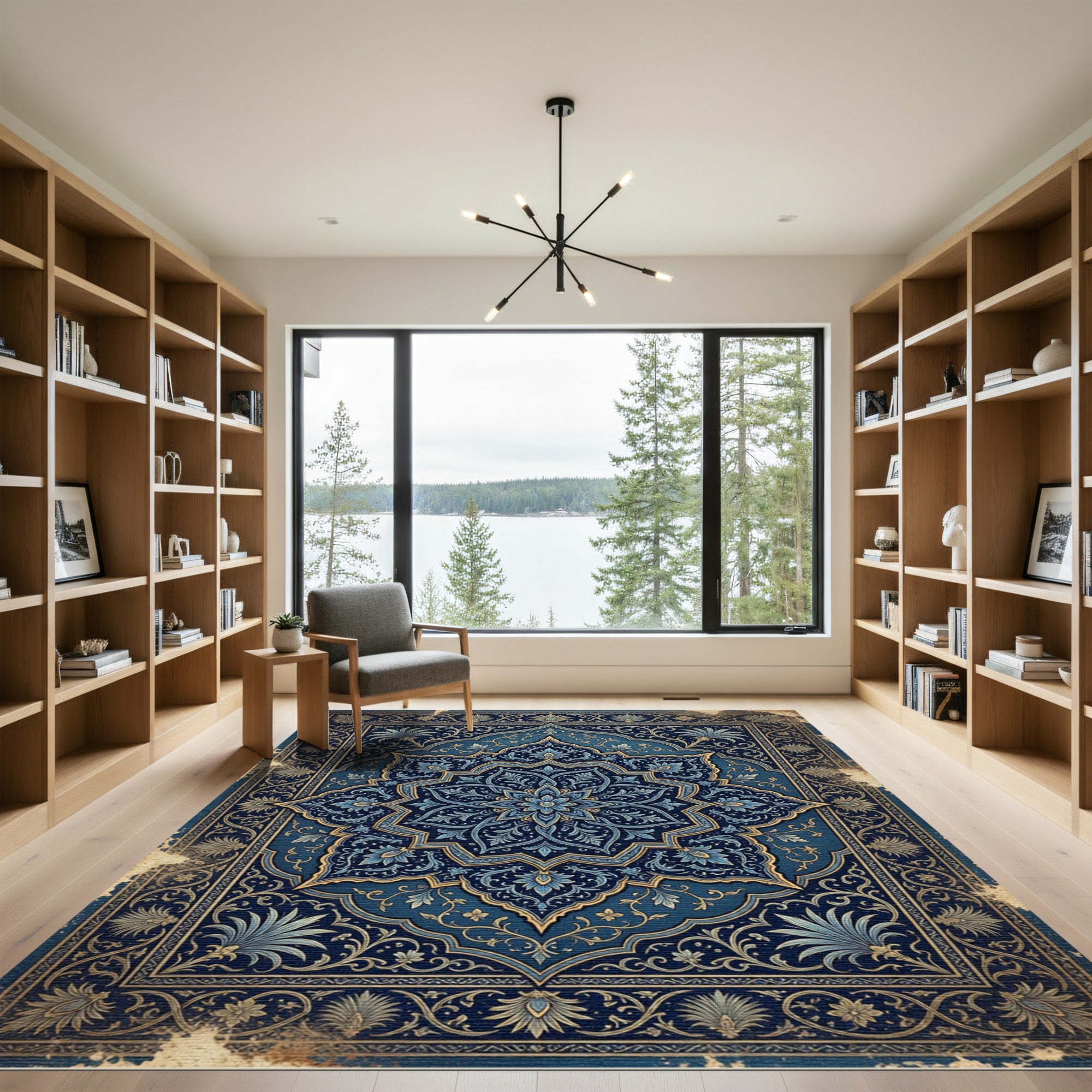 Opulent Indigo Floral Medallion Rug