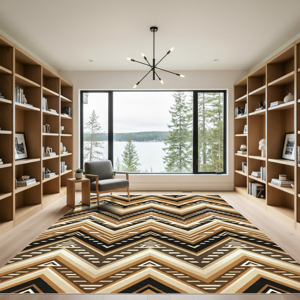Modern Earthy Brown Chevron Geometric Rug