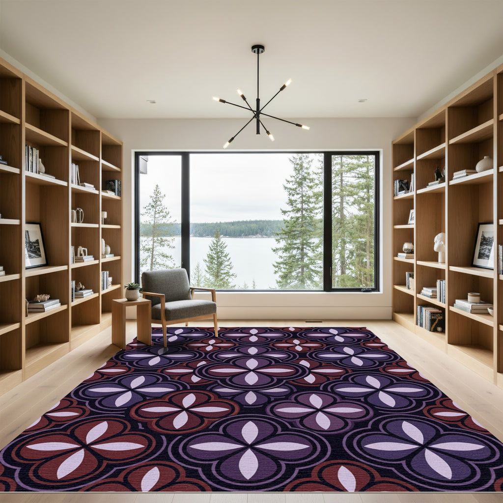 Deep Purple Geometric Quatrefoil Mosaic Rug