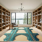 Teal Archway Geometric Lattice Grid Rug