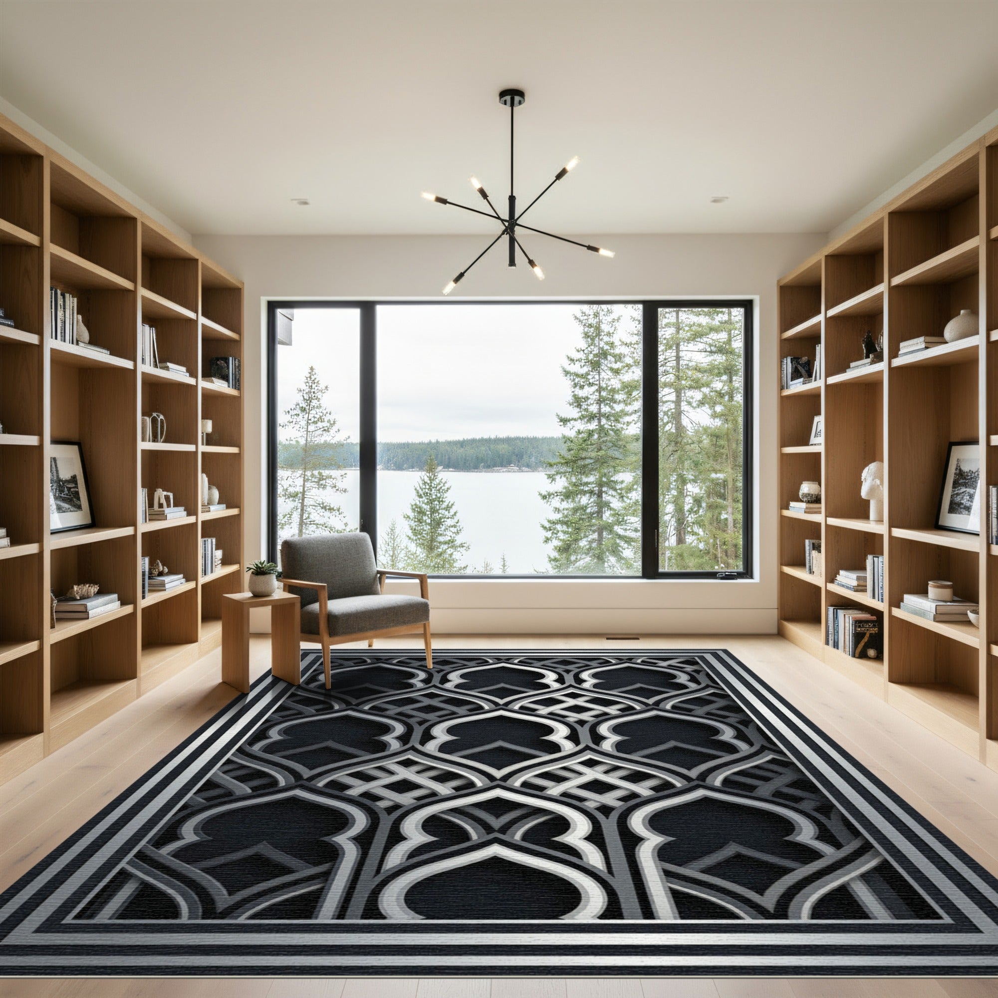 Sophisticated Silver Architectural Lattice Arch Rug