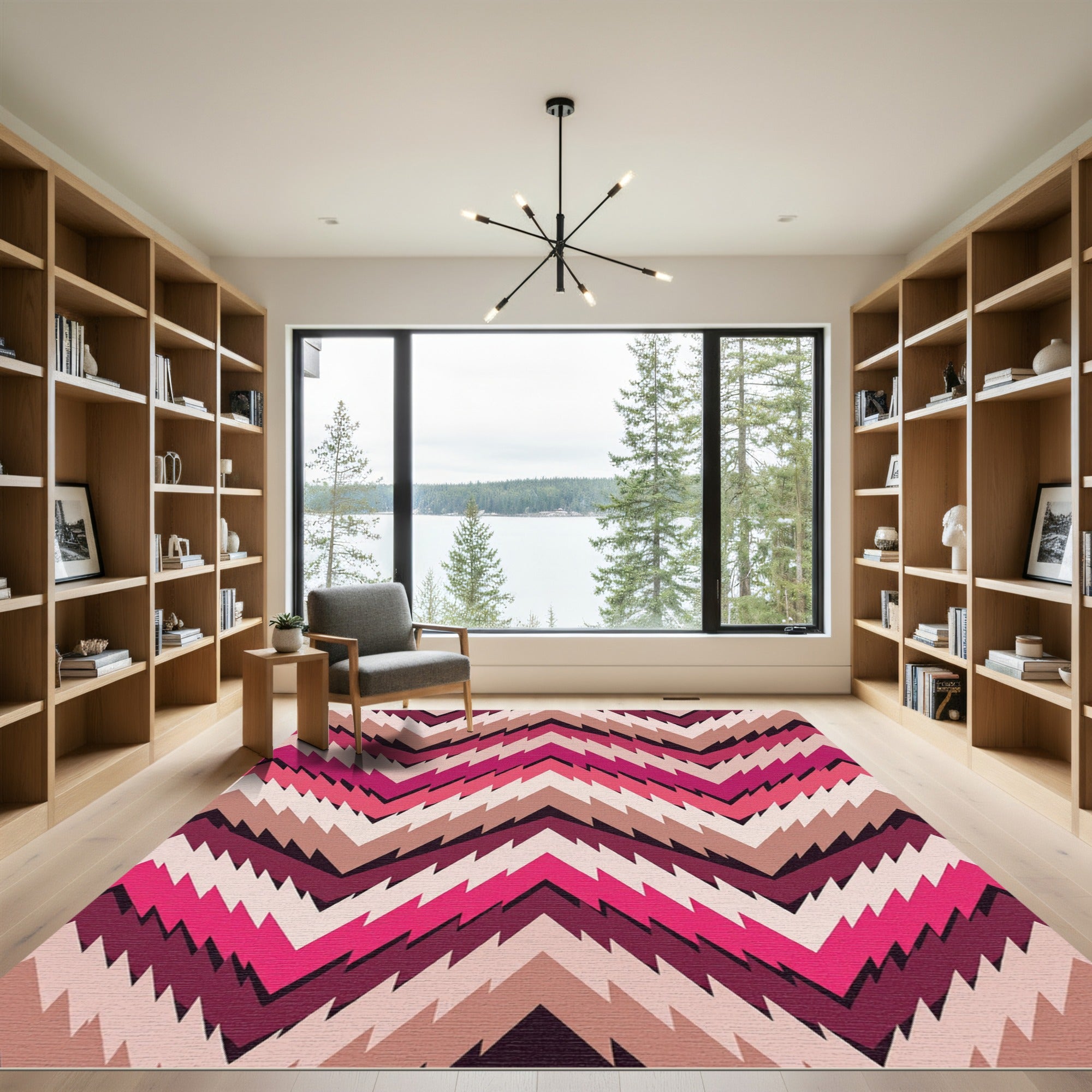 Bold Pink Jagged Chevron Pattern Rug