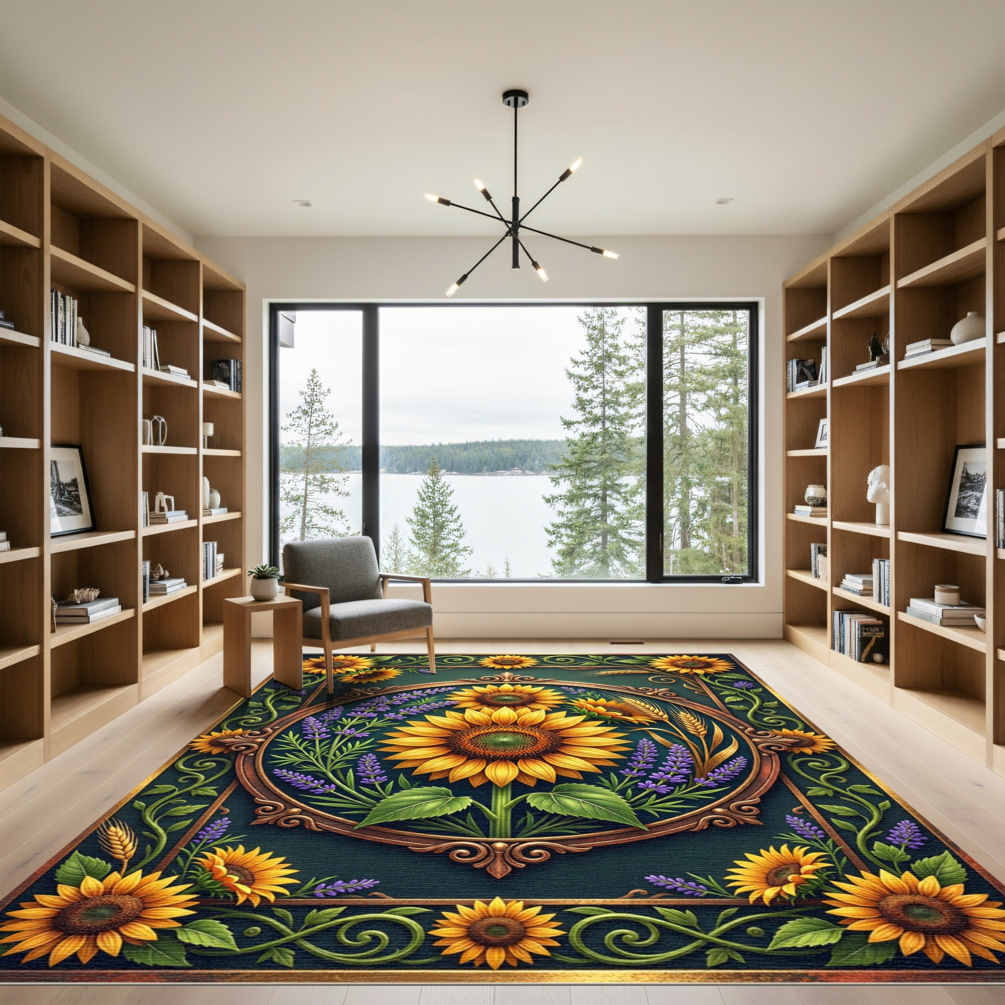 Golden Sunflower Lavender Wheat Art Deco Rug
