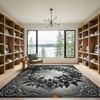 Monochromatic Ornate Baroque Floral Wreath Rug