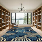 Modern Navy and Cream Geometric Wave Rug
