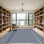 Navy White Vertical Stripe Composition Rug