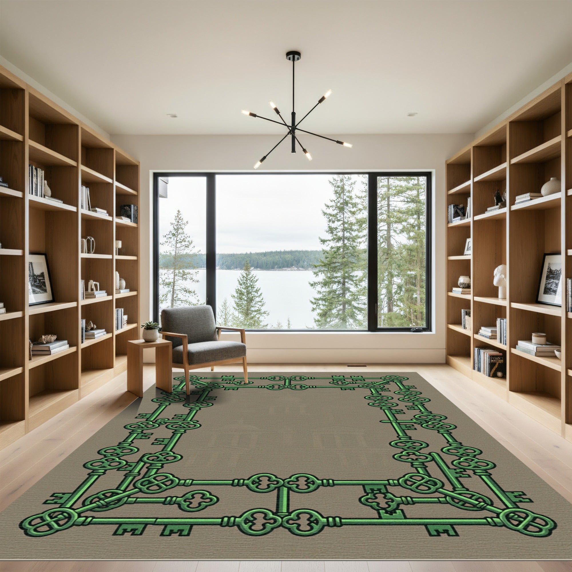 Green Key Border With Ornate Details Rug