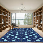 Azure Geometric Tracery Lattice Ornament Rug