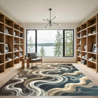 Elegant Cream Smoke Swirl Wave Rug