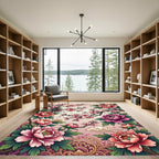 Pink Peony Cherry Blossom Floral Swirls Rug
