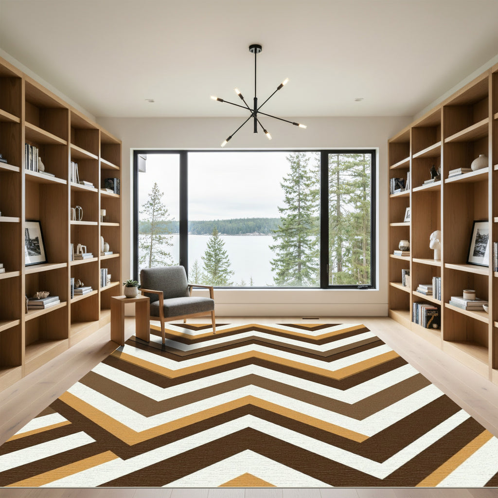 Earthy Brown Chevron Stripes Rug