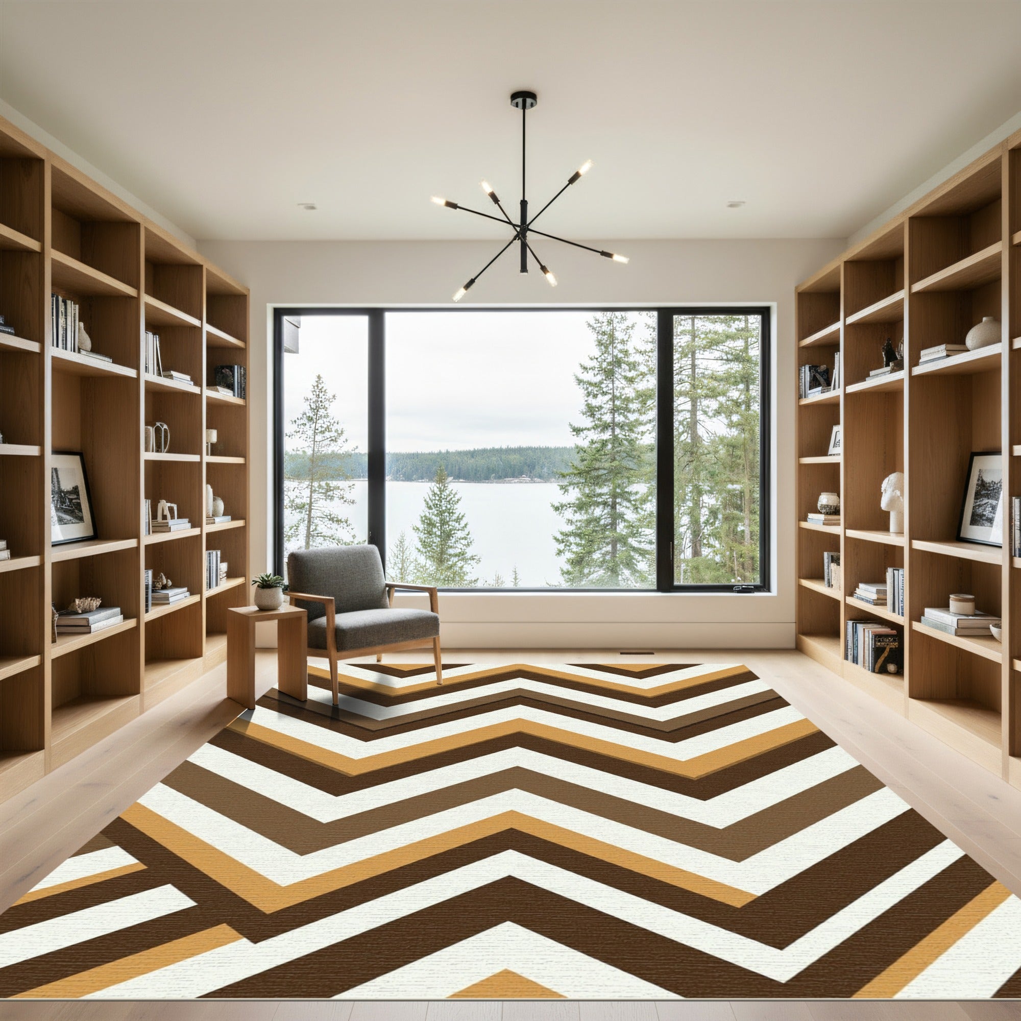 Earthy Brown Chevron Stripes Rug